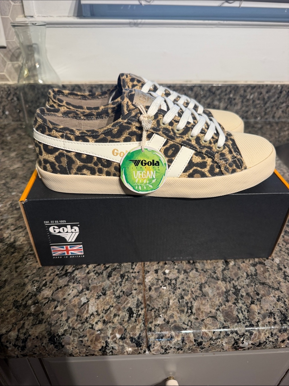 Gola Leopard Print Low-Top Sneakers in Tan/Black - Picture 3 of 10